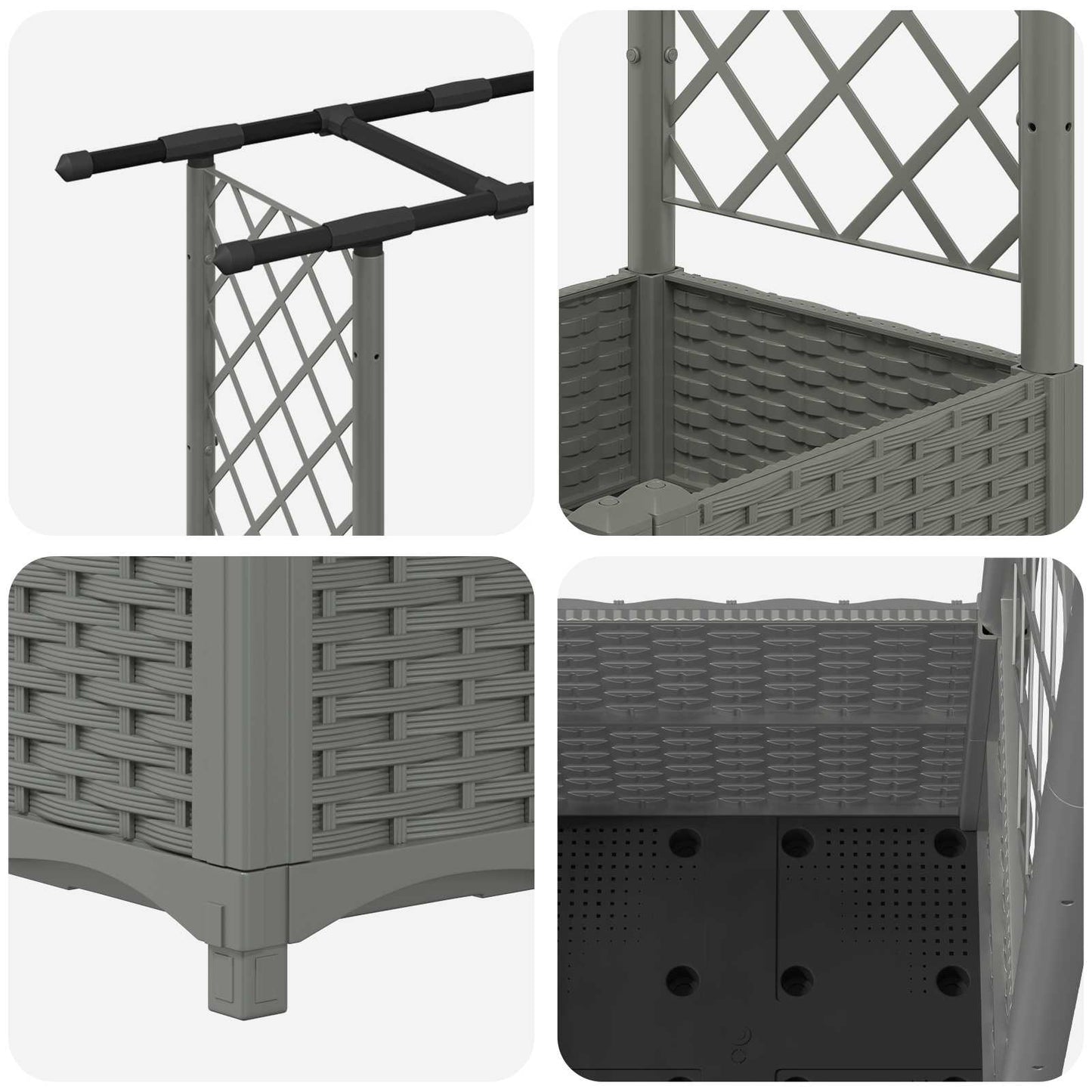vidaXL Raised Bed with Trellis and Roof Light Grey 162.5 x 40 x 136 cm