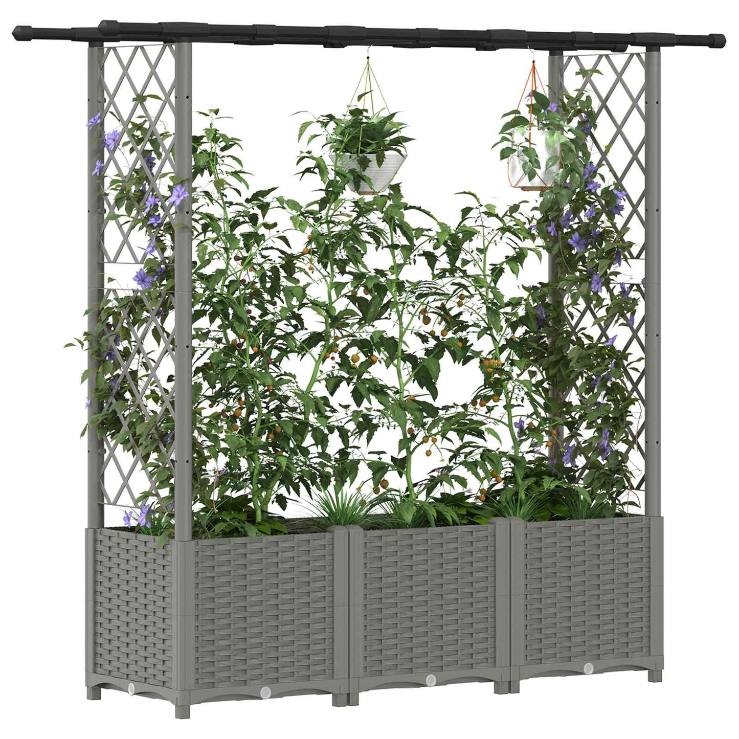 vidaXL Raised Bed with Trellis and Roof Light Grey 162.5 x 40 x 136 cm