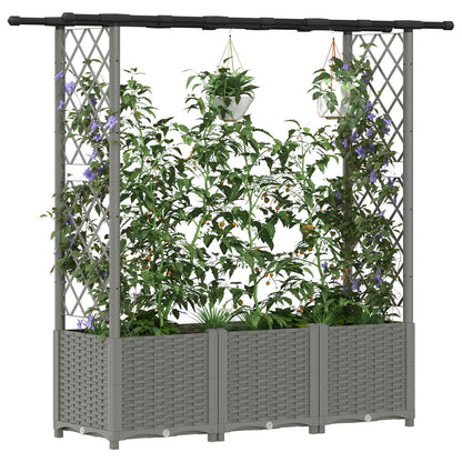 vidaXL Raised Bed with Trellis and Roof Light Grey 162.5 x 40 x 136 cm