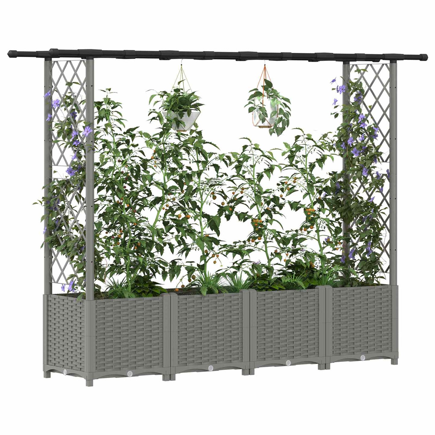 vidaXL Raised Bed with Trellis and Roof Light Grey 203 x 40 x 136 cm