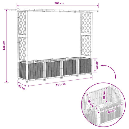 vidaXL Raised Bed with Trellis and Roof Light Grey 203 x 40 x 136 cm