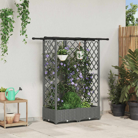 vidaXL Raised Bed with Trellis and Roof Light Grey 124 x 40 x 121 cm
