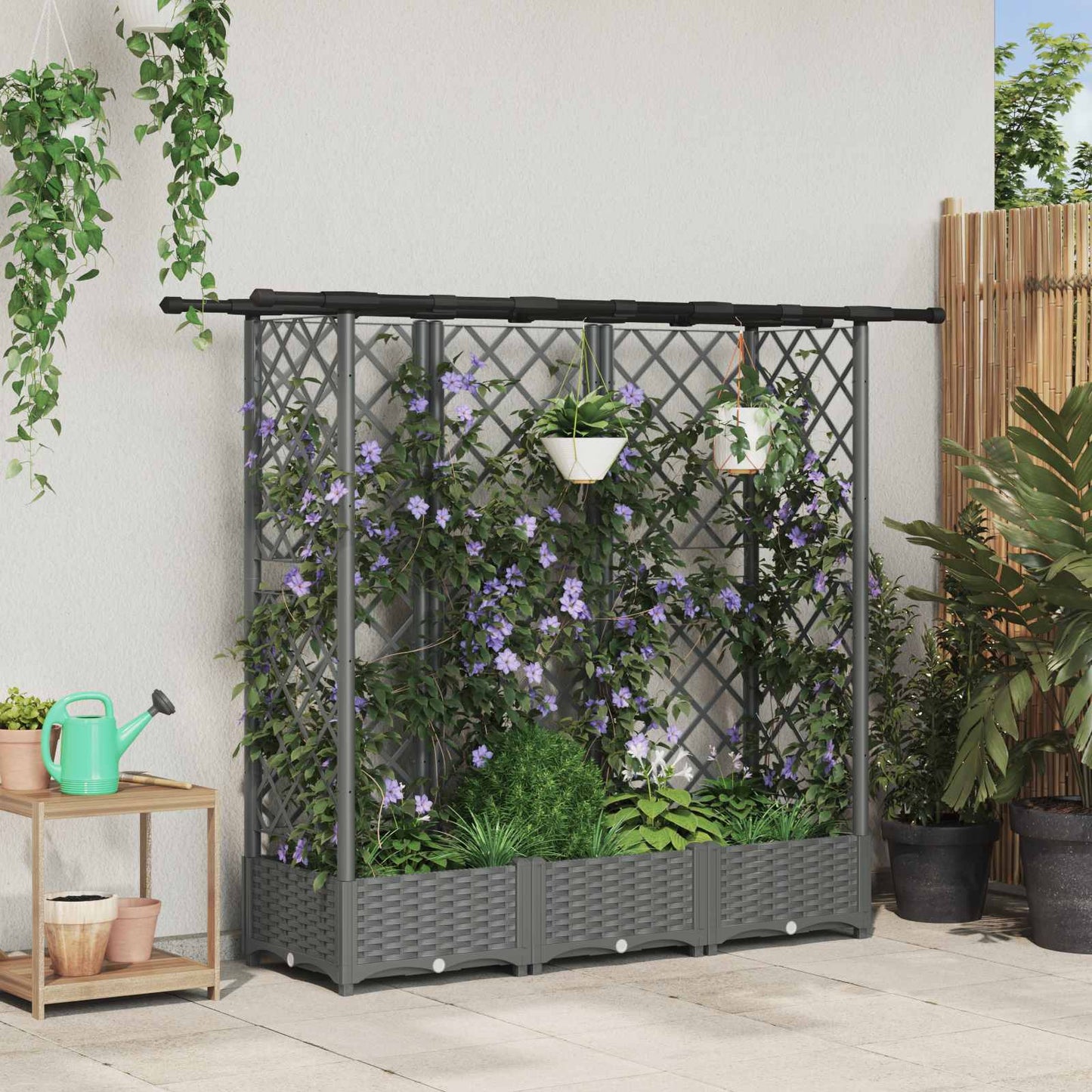 vidaXL Raised Bed with Trellis and Roof Light Grey 164 x 40 x 121 cm