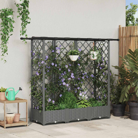 vidaXL Raised Bed with Trellis and Roof Light Grey 164 x 40 x 121 cm