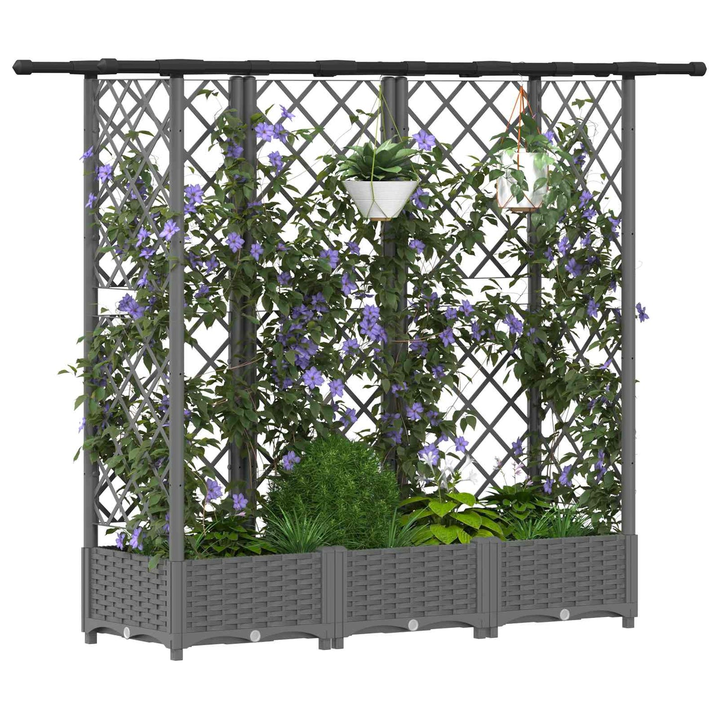 vidaXL Raised Bed with Trellis and Roof Light Grey 164 x 40 x 121 cm