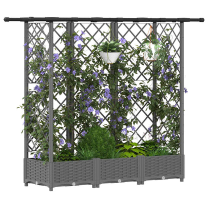vidaXL Raised Bed with Trellis and Roof Light Grey 164 x 40 x 121 cm