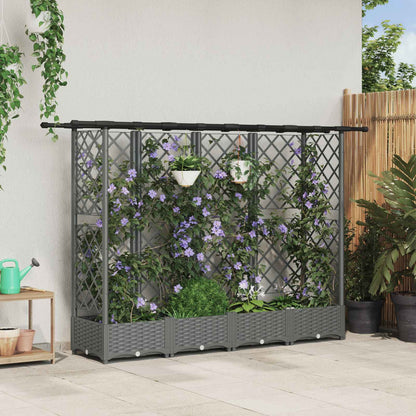 vidaXL Raised Bed with Trellis and Roof Light Grey 202.5 x 40 x 121 cm
