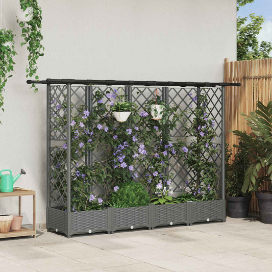 vidaXL Raised Bed with Trellis and Roof Light Grey 202.5 x 40 x 121 cm