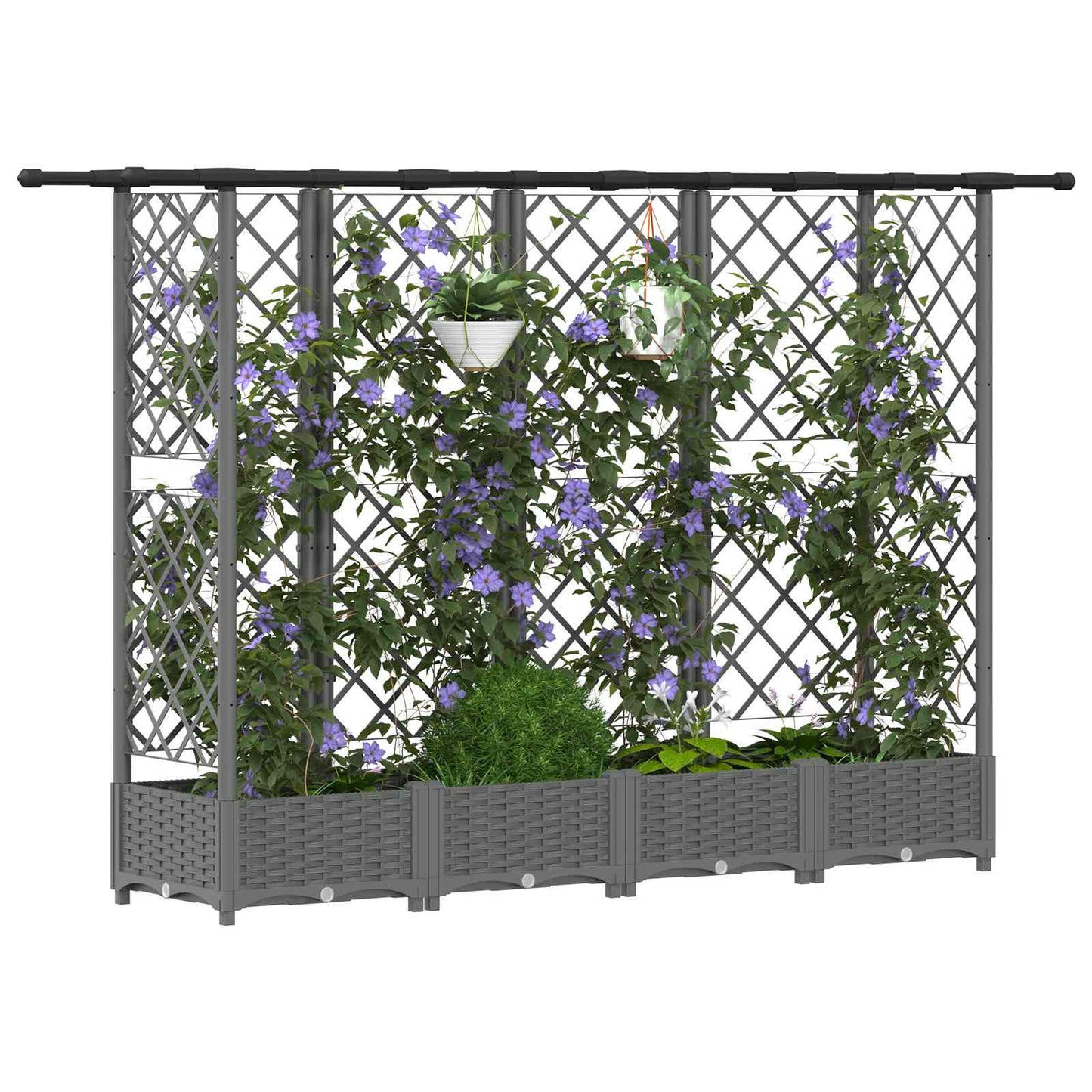 vidaXL Raised Bed with Trellis and Roof Light Grey 202.5 x 40 x 121 cm