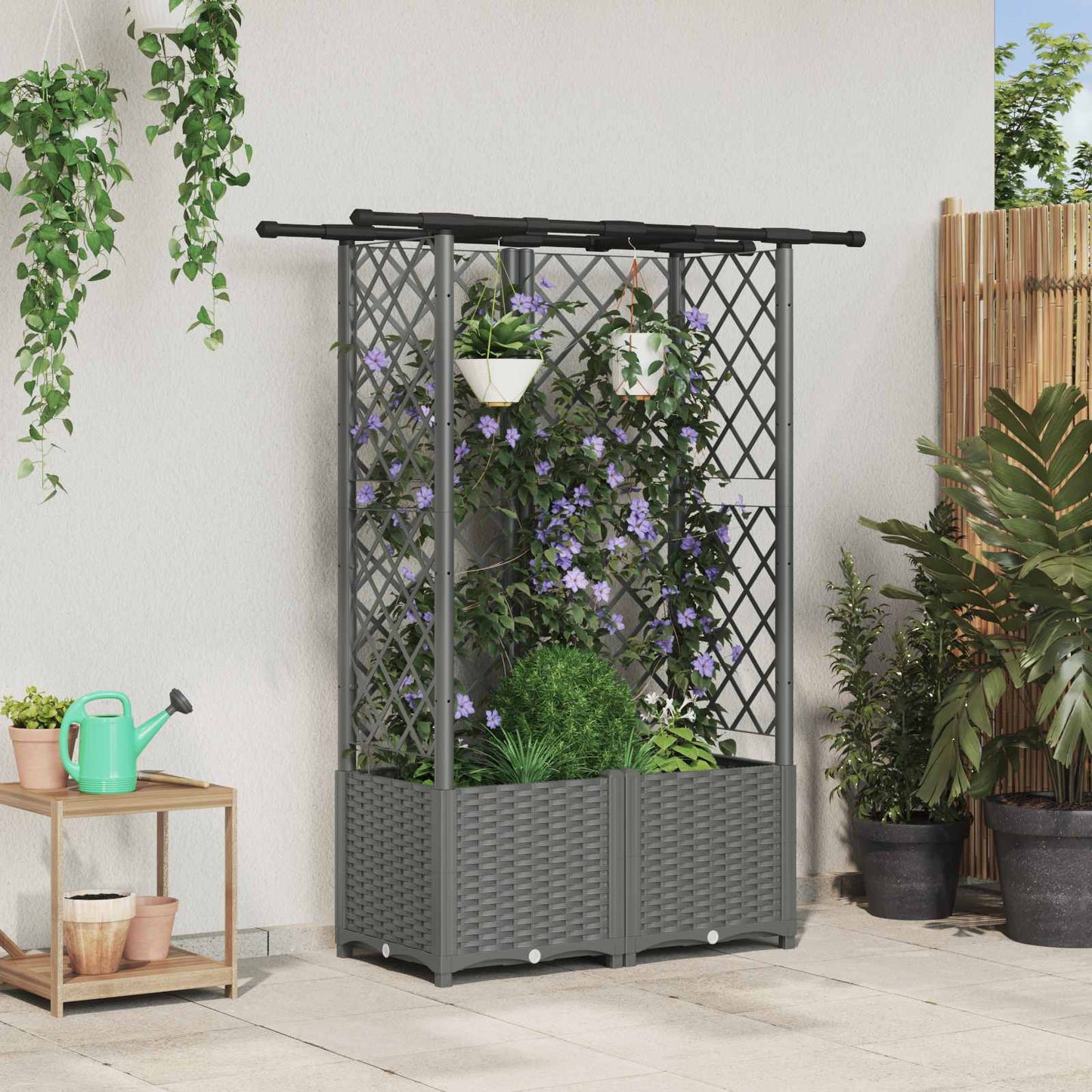 vidaXL Raised Bed with Trellis and Roof Light Grey 124 x 40 x 136 cm