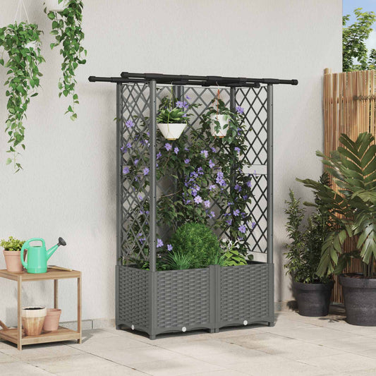 vidaXL Raised Bed with Trellis and Roof Light Grey 124 x 40 x 136 cm