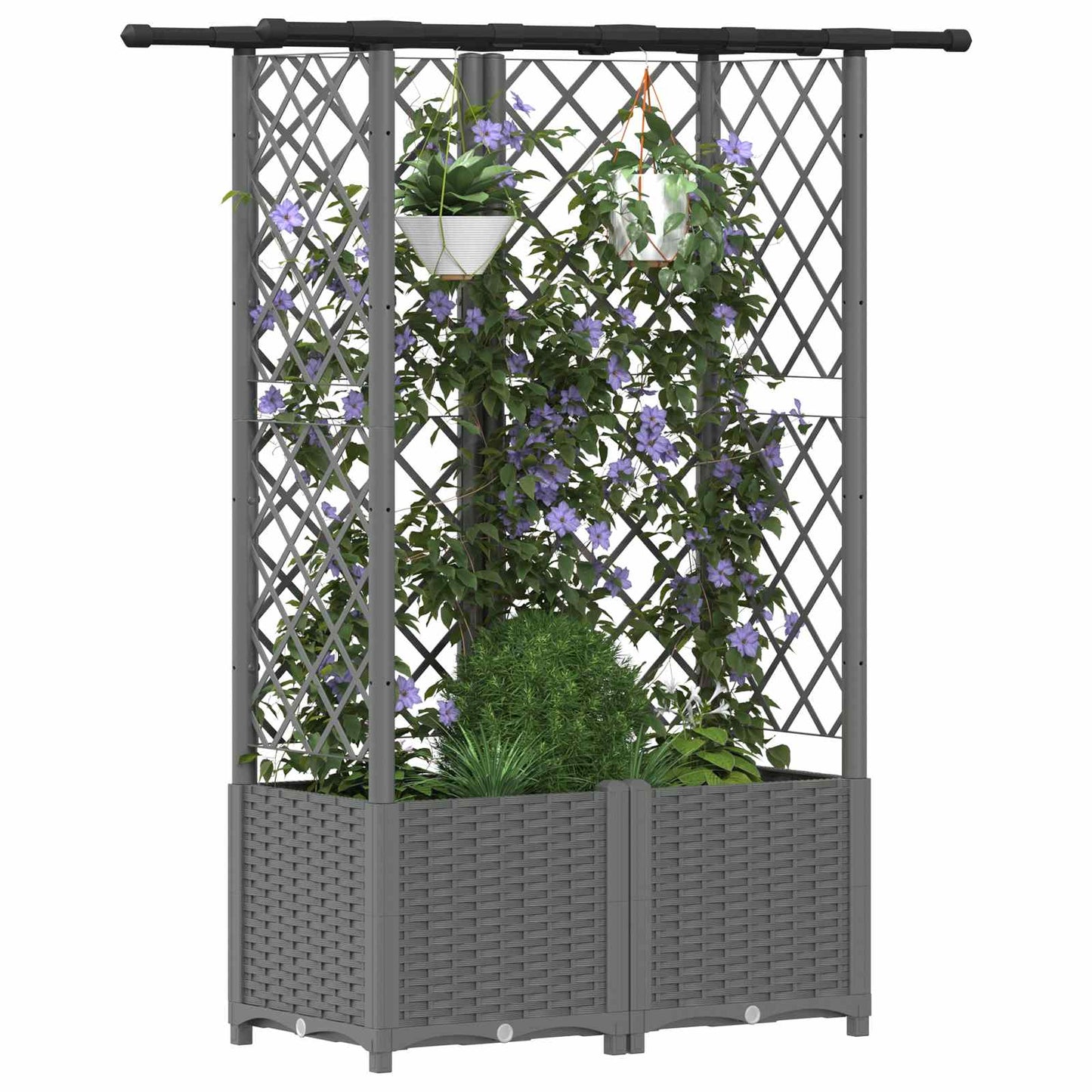 vidaXL Raised Bed with Trellis and Roof Light Grey 124 x 40 x 136 cm
