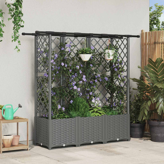 vidaXL Raised Bed with Trellis and Roof Light Grey 163.5 x 40 x 136 cm