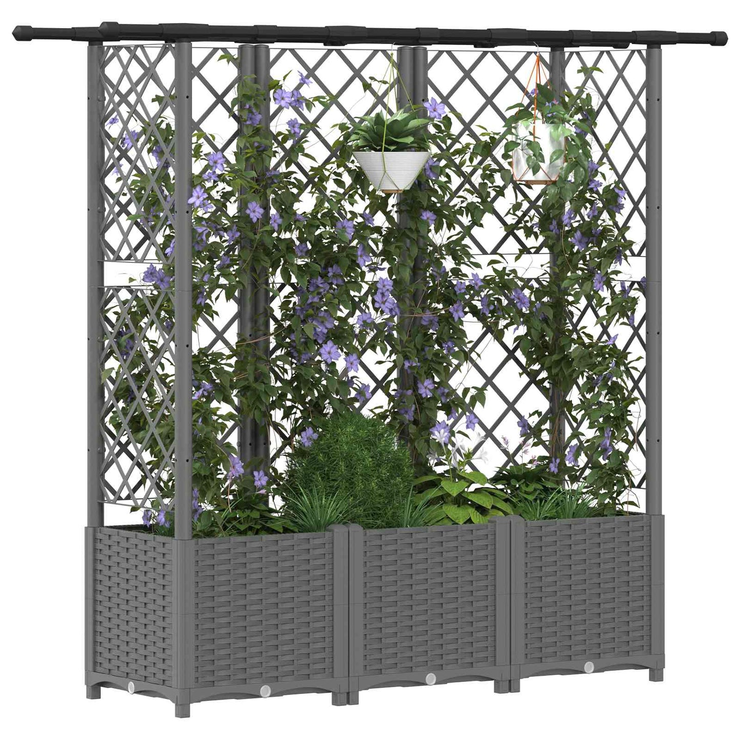 vidaXL Raised Bed with Trellis and Roof Light Grey 163.5 x 40 x 136 cm