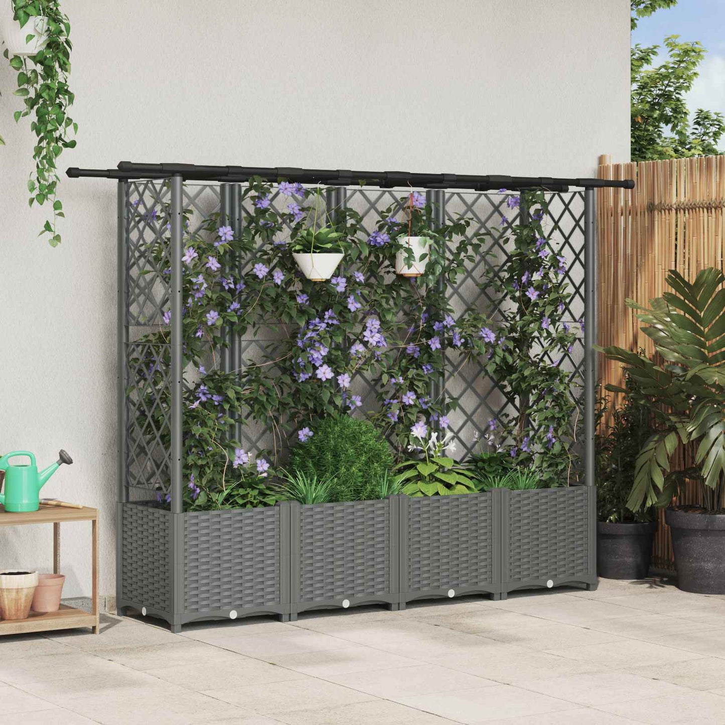 vidaXL Raised Bed with Trellis and Roof Light Grey 202 x 40 x 136 cm
