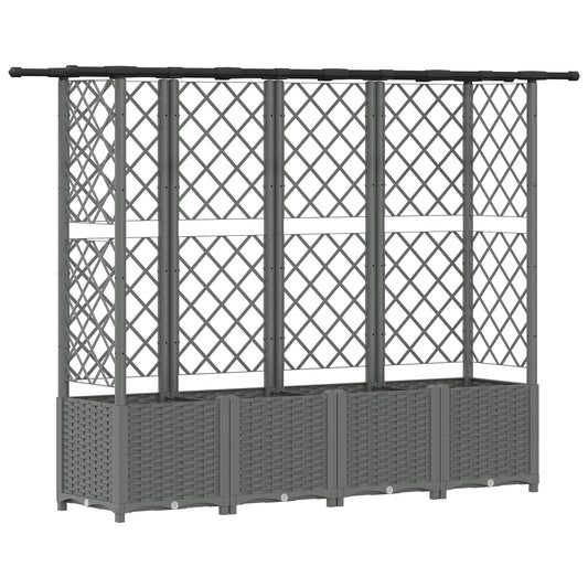 vidaXL Raised Bed with Trellis and Roof Light Grey 202 x 40 x 136 cm