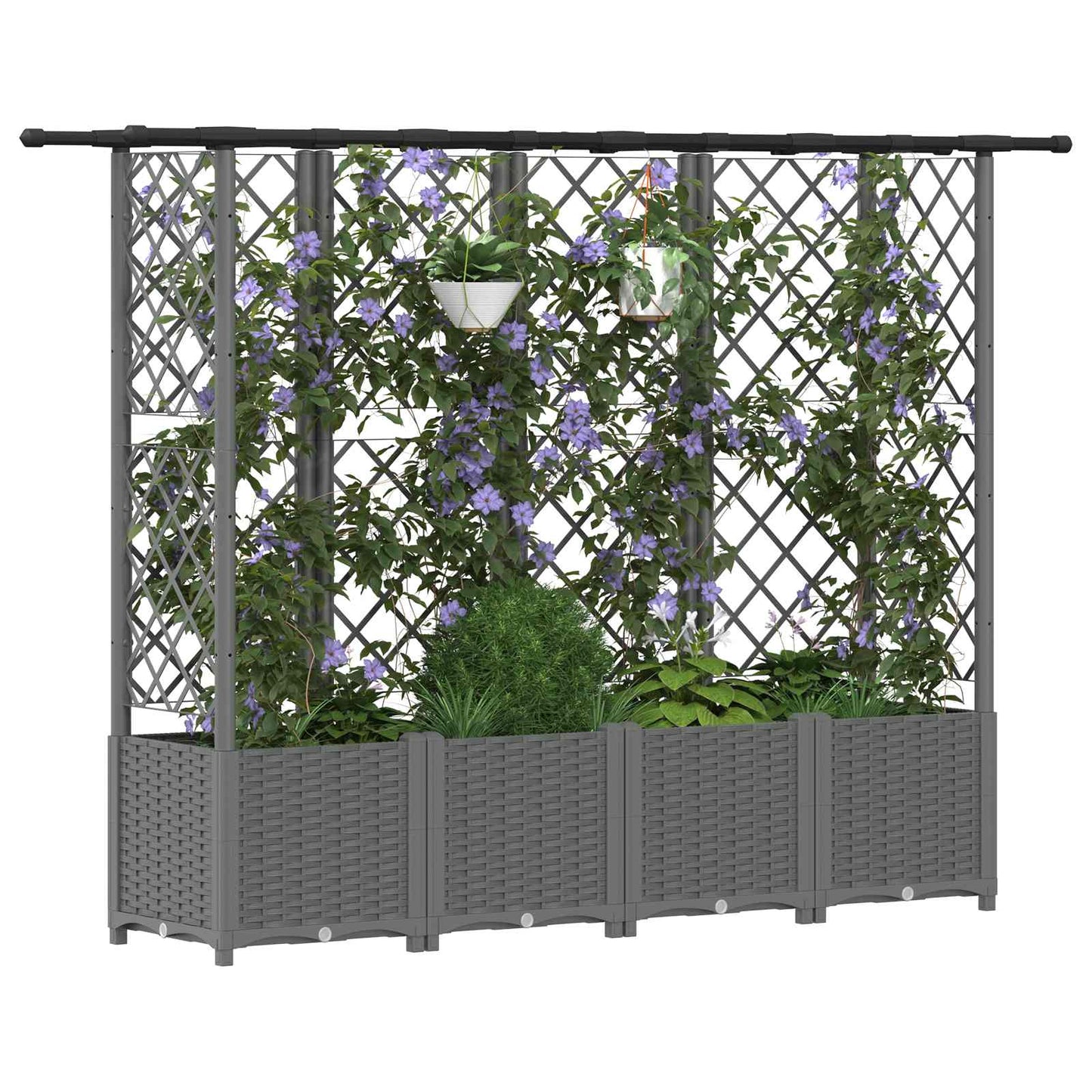 vidaXL Raised Bed with Trellis and Roof Light Grey 202 x 40 x 136 cm