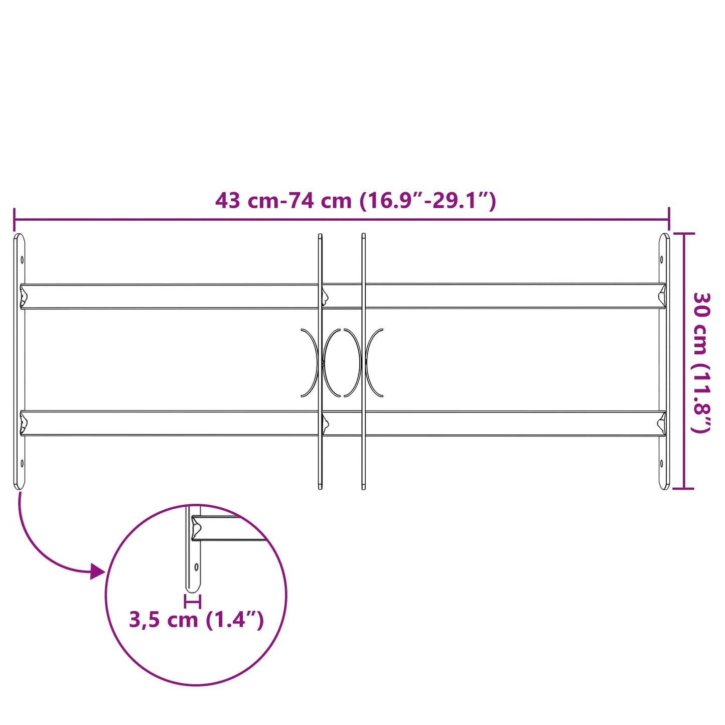 vidaXL Security Grille for Windows with 2 Crossbars 3 pcs 430-740 mm