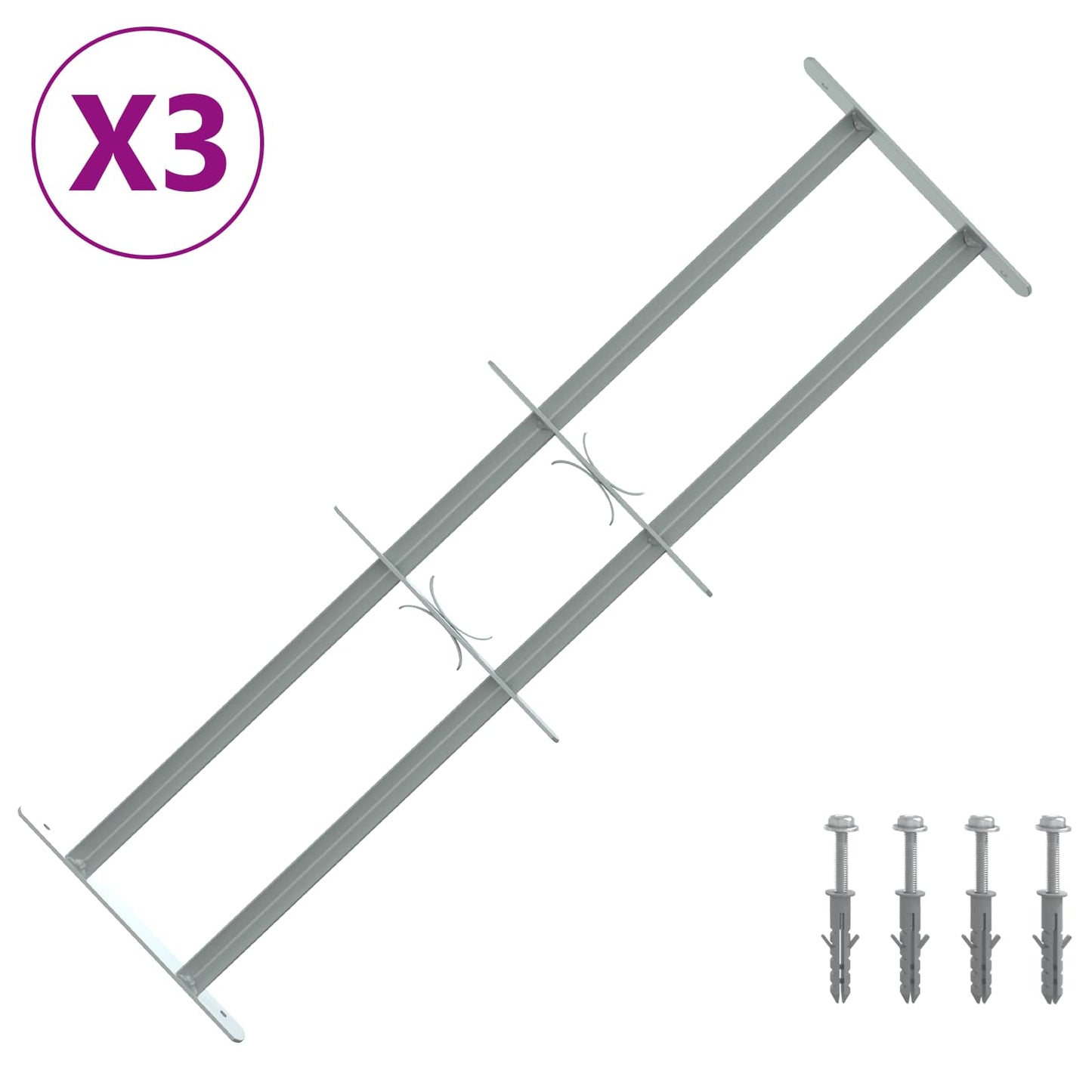 vidaXL Security Grille for Windows with 2 Crossbars 3 pcs 630-1140 mm