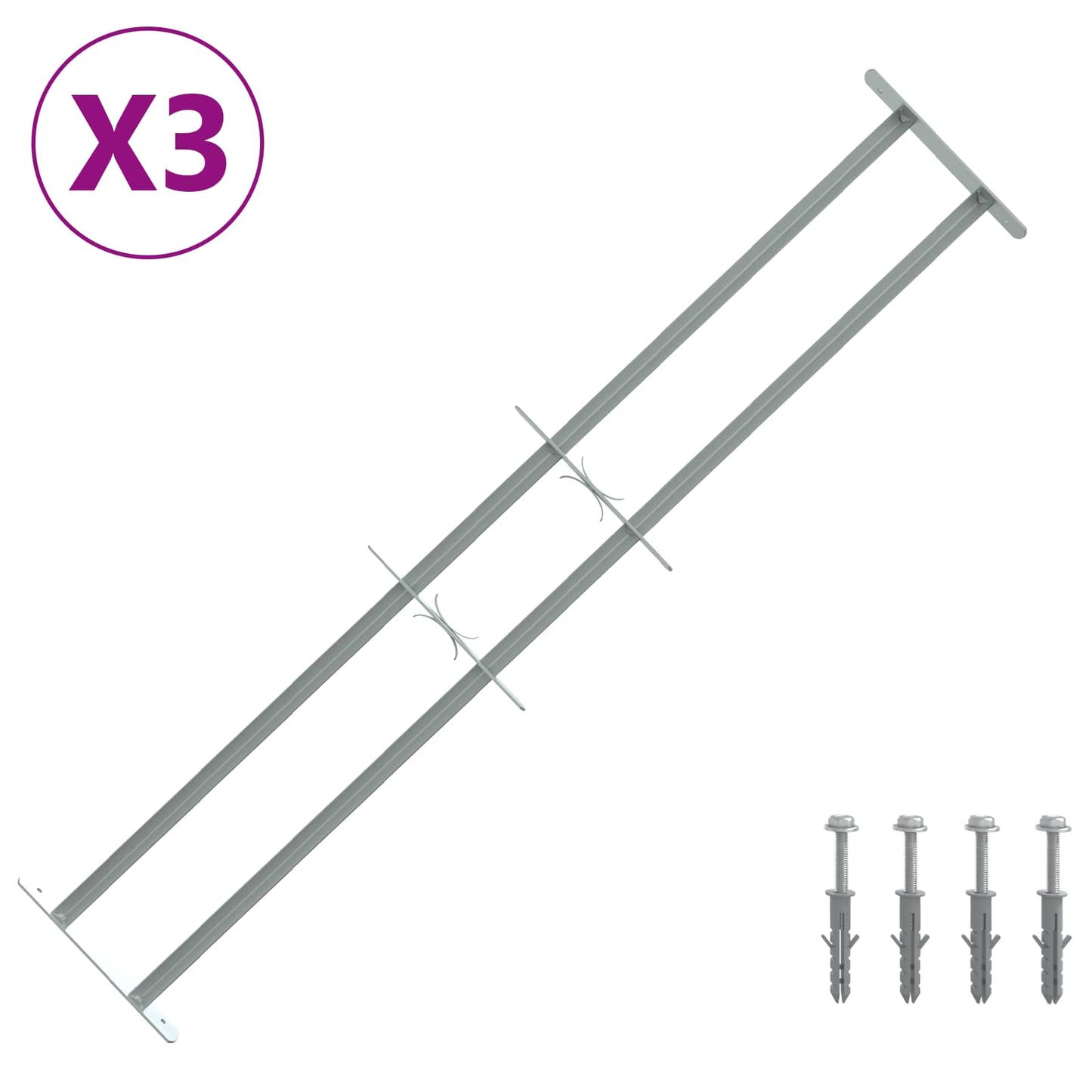 vidaXL Security Grille for Windows with 2 Crossbars 3 pcs 930-1740 mm