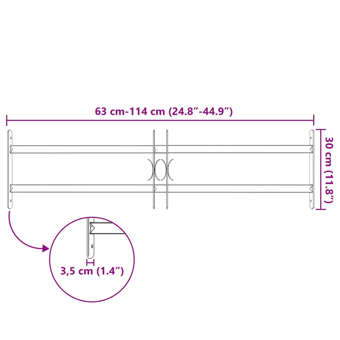 vidaXL Security Grille for Windows with 2 Crossbars 3 pcs 63-114 cm