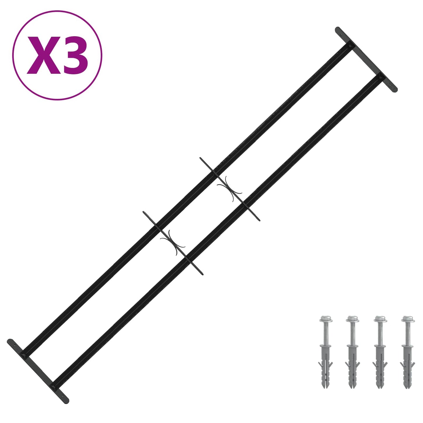 vidaXL Security Grille for Windows with 2 Crossbars 3 pcs 93-174 cm