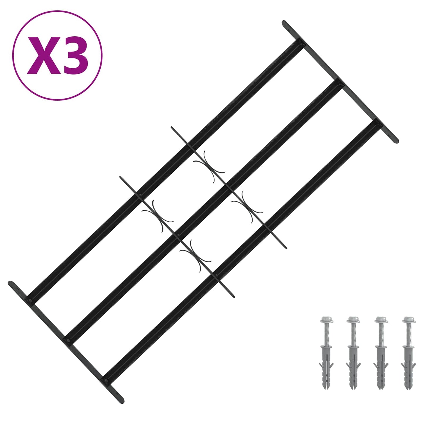 vidaXL Security Grille for Windows with 3 Crossbars 3 pcs 63-114 cm