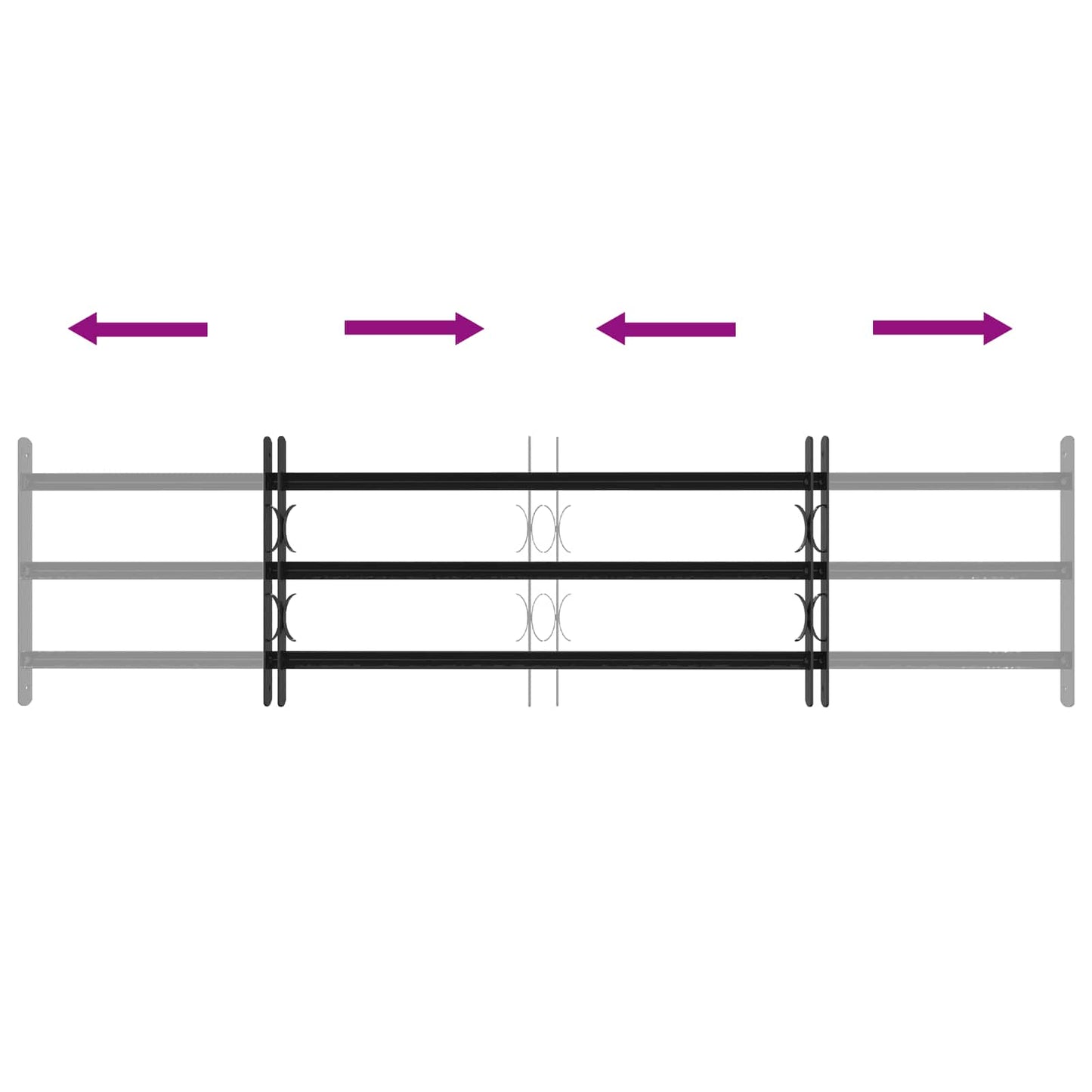 vidaXL Security Grille for Windows with 3 Crossbars 3 pcs 93-174 cm