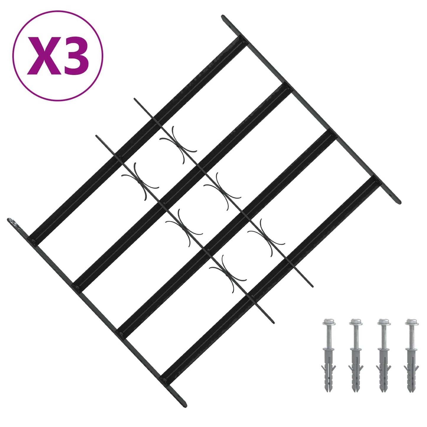 vidaXL Security Grille for Windows with 4 Crossbars 3 pcs 43-74 cm