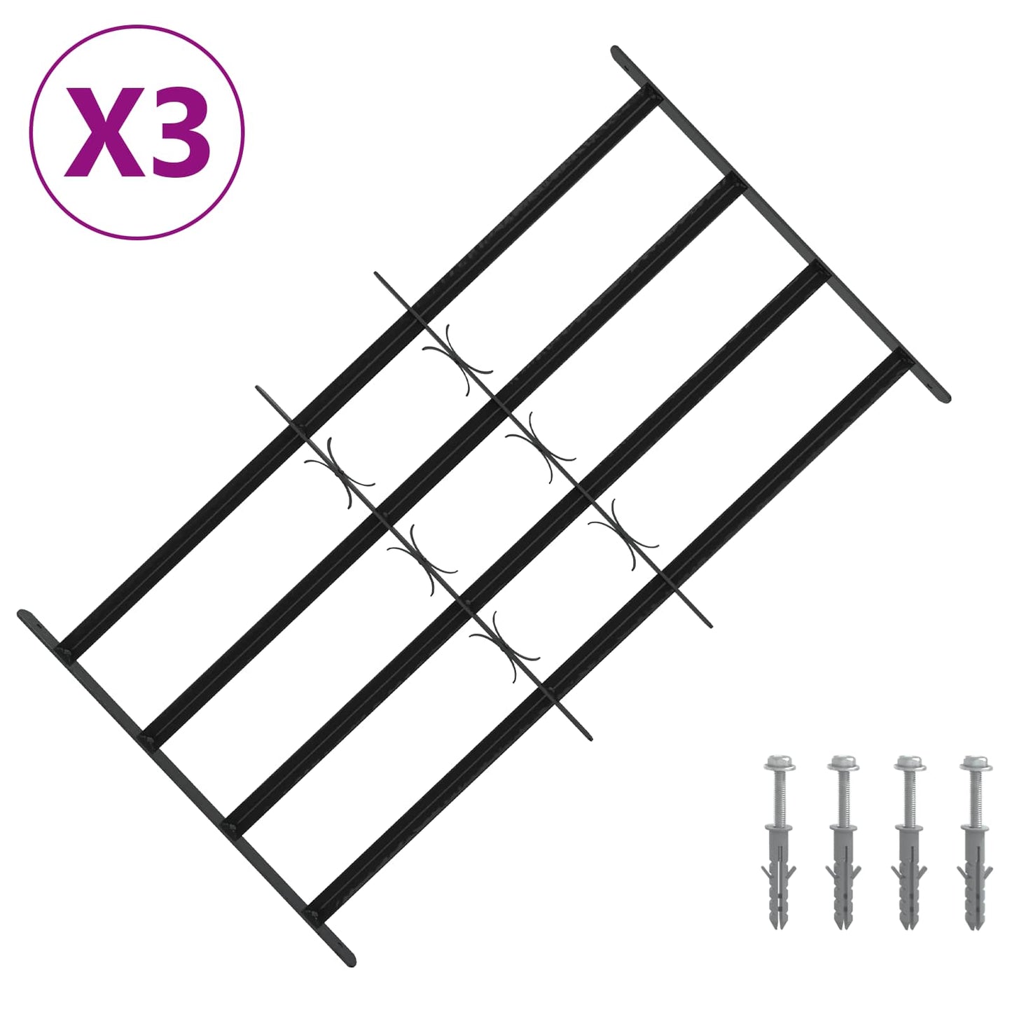 vidaXL Security Grille for Windows with 4 Crossbars 3 pcs 63-114 cm
