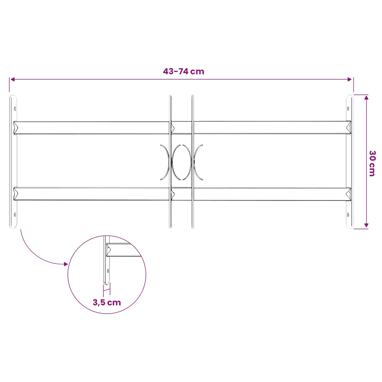 vidaXL Security Grille for Windows with 2 Crossbars 43-74 cm