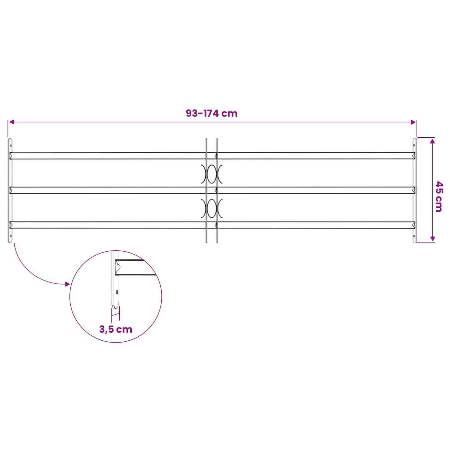 vidaXL Security Grille for Windows with 3 Crossbars 3 pcs 93-174 cm