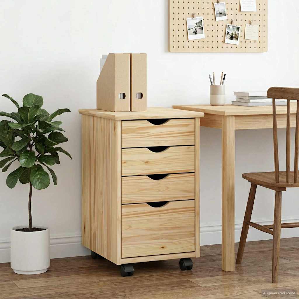 vidaXL Rolling Cabinet Brown 34 x 39 x 56 cm Solid Pine Wood