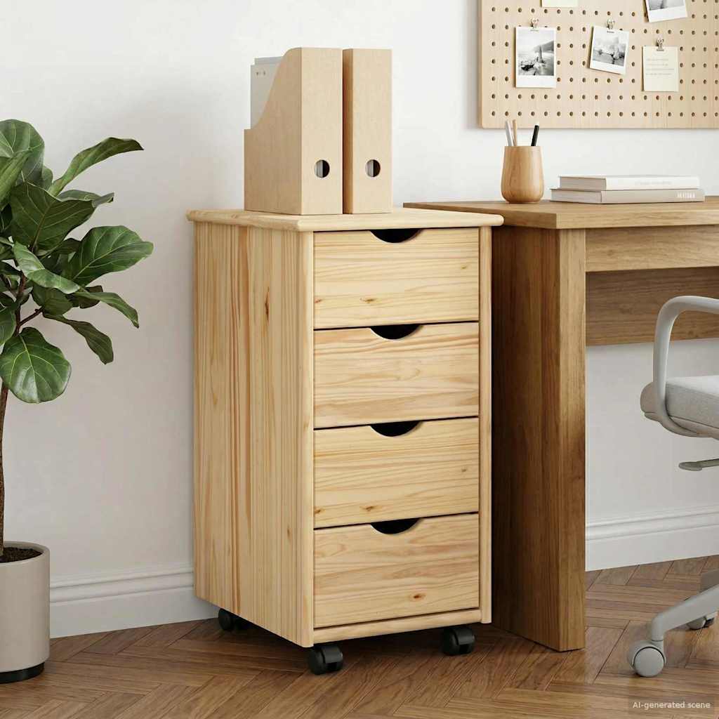 vidaXL Rolling Cabinet Brown 65.5 x 34 x 39 cm Solid Pine Wood