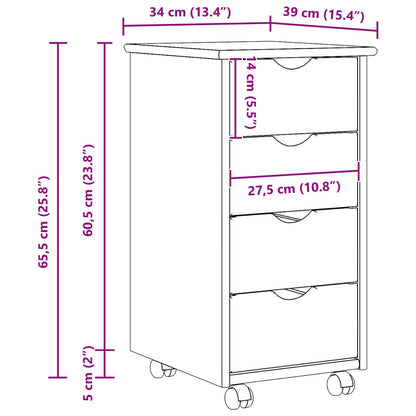 vidaXL Rolling Cabinet Brown 65.5 x 34 x 39 cm Solid Pine Wood