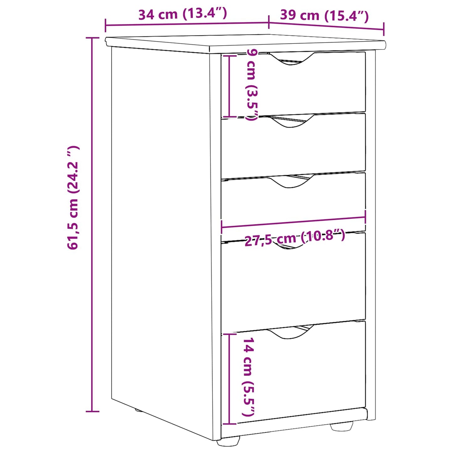 vidaXL Cabinet Brown 34 x 39 x 61.5 cm Solid Pine Wood