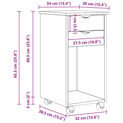 vidaXL Rolling Cabinet Brown 34 x 39 x 65.5 cm Solid Pine Wood