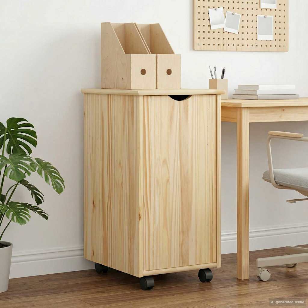 vidaXL Rolling Cabinet Brown 34 x 39 x 65.5 cm Solid Pine Wood