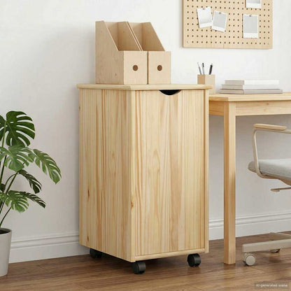 vidaXL Rolling Cabinet Brown 34 x 39 x 65.5 cm Solid Pine Wood