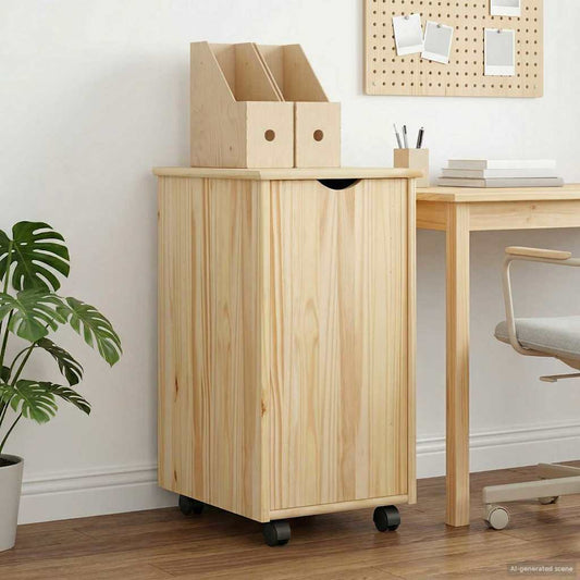 vidaXL Rolling Cabinet Brown 34 x 39 x 65.5 cm Solid Pine Wood
