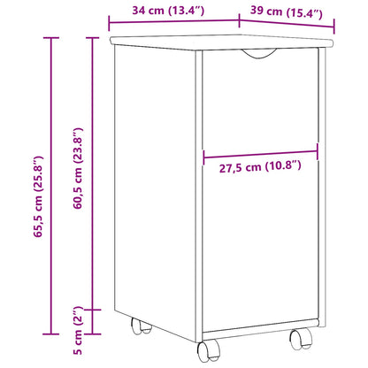 vidaXL Rolling Cabinet Brown 34 x 39 x 65.5 cm Solid Pine Wood