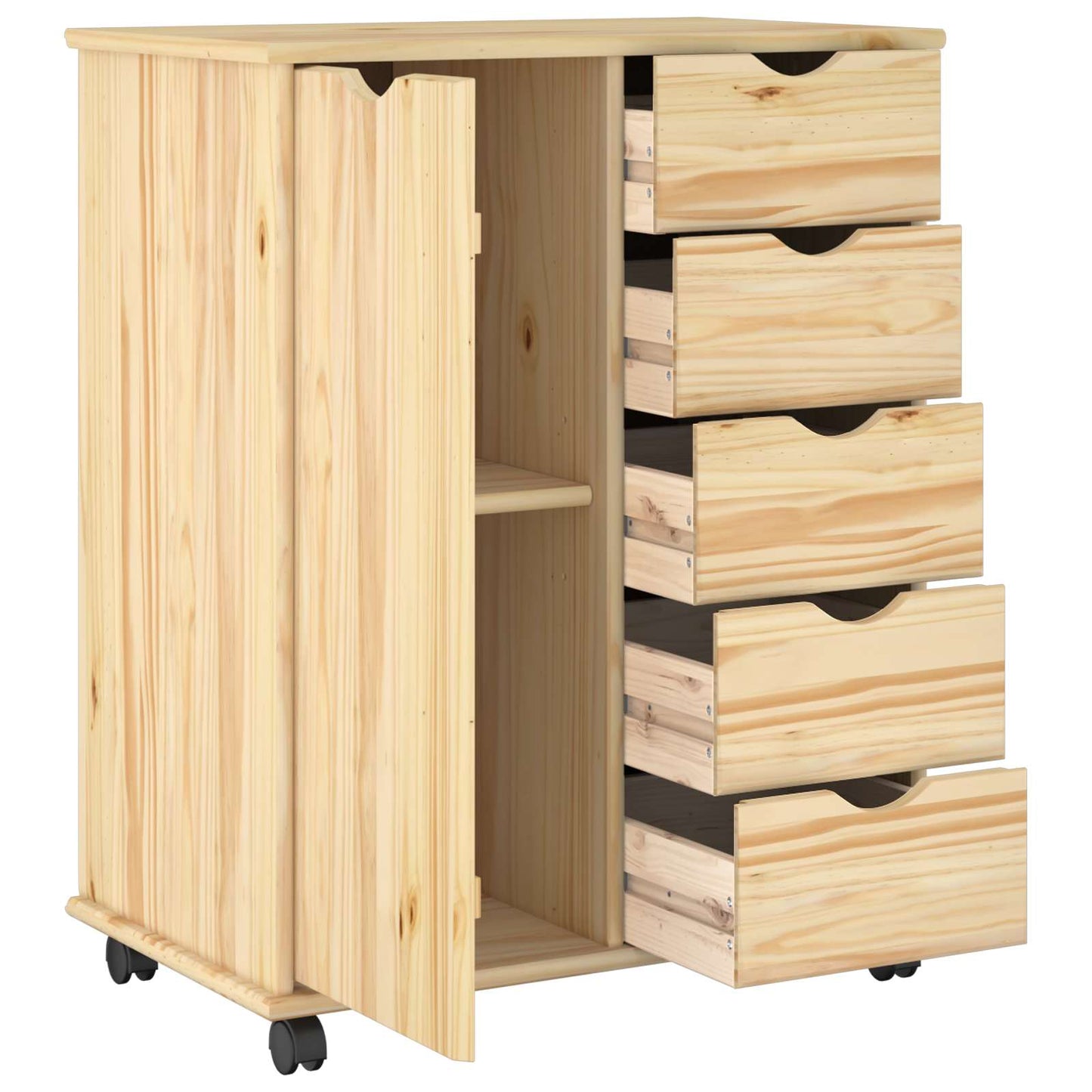 vidaXL Rolling Cabinet Brown 63.5 x 39 x 79 cm Solid Pine Wood