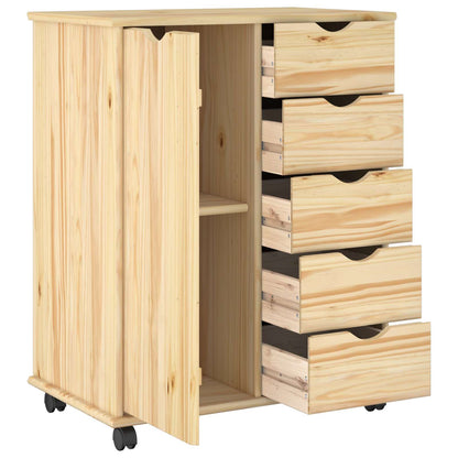 vidaXL Rolling Cabinet Brown 63.5 x 39 x 79 cm Solid Pine Wood