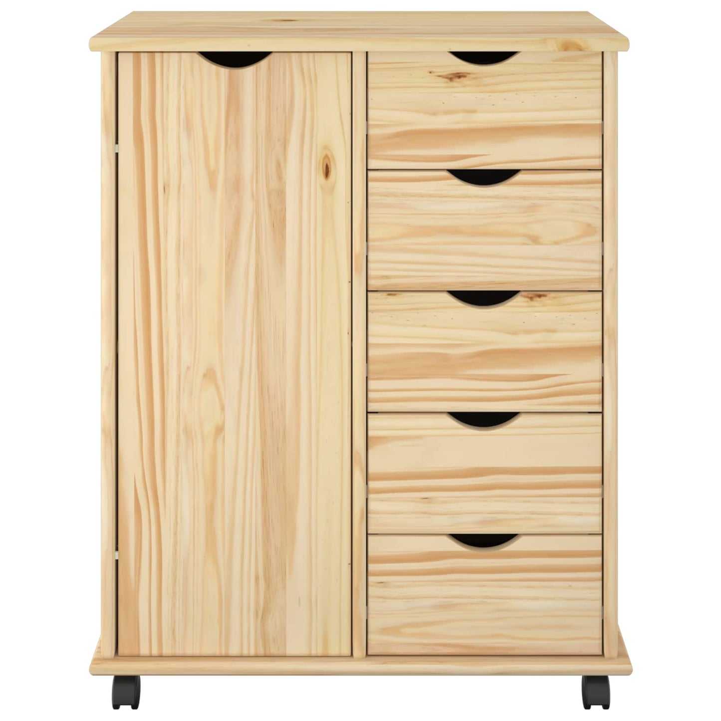 vidaXL Rolling Cabinet Brown 63.5 x 39 x 79 cm Solid Pine Wood