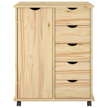 vidaXL Rolling Cabinet Brown 63.5 x 39 x 79 cm Solid Pine Wood