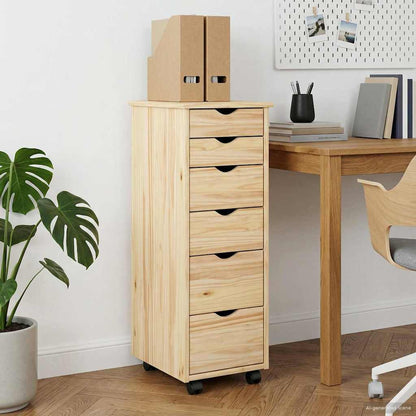 vidaXL Rolling Cabinet Brown 34 x 39 x 93.5 cm Solid Pine Wood