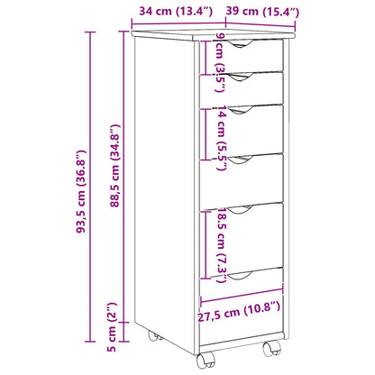 vidaXL Rolling Cabinet Brown 34 x 39 x 93.5 cm Solid Pine Wood