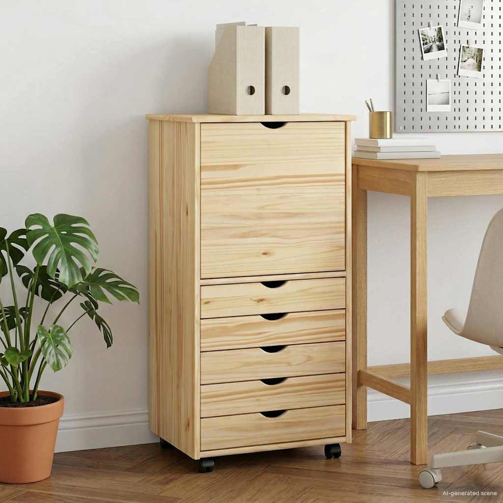 vidaXL Rolling Cabinet Brown 53 x 39 x 103 cm Solid Pine Wood