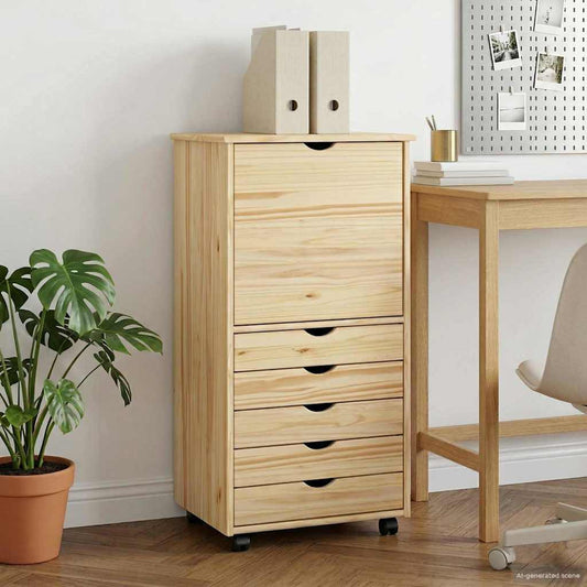 vidaXL Rolling Cabinet Brown 53 x 39 x 103 cm Solid Pine Wood
