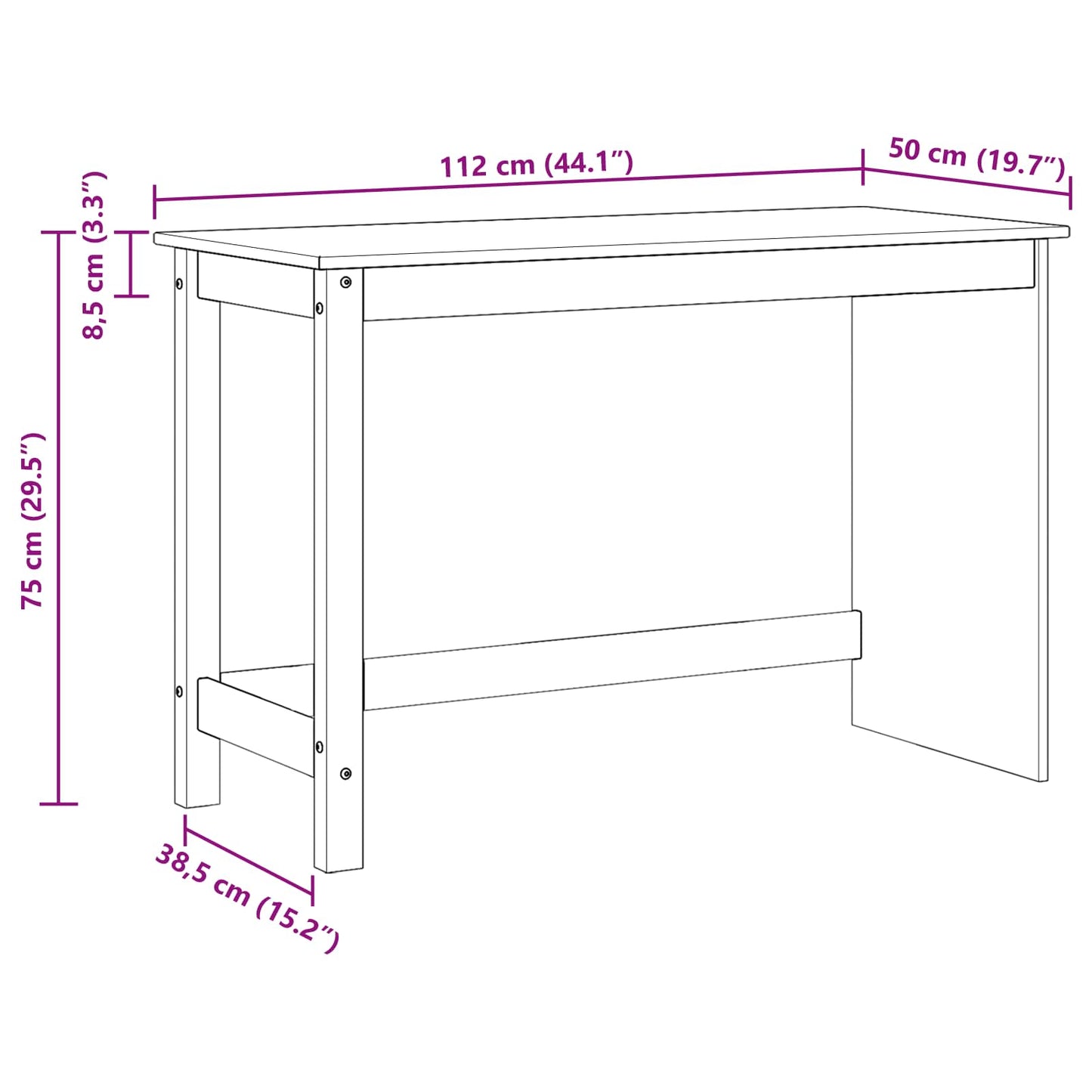 vidaXL Desk Brown 112 x 50 x 75 cm Solid Pine Wood
